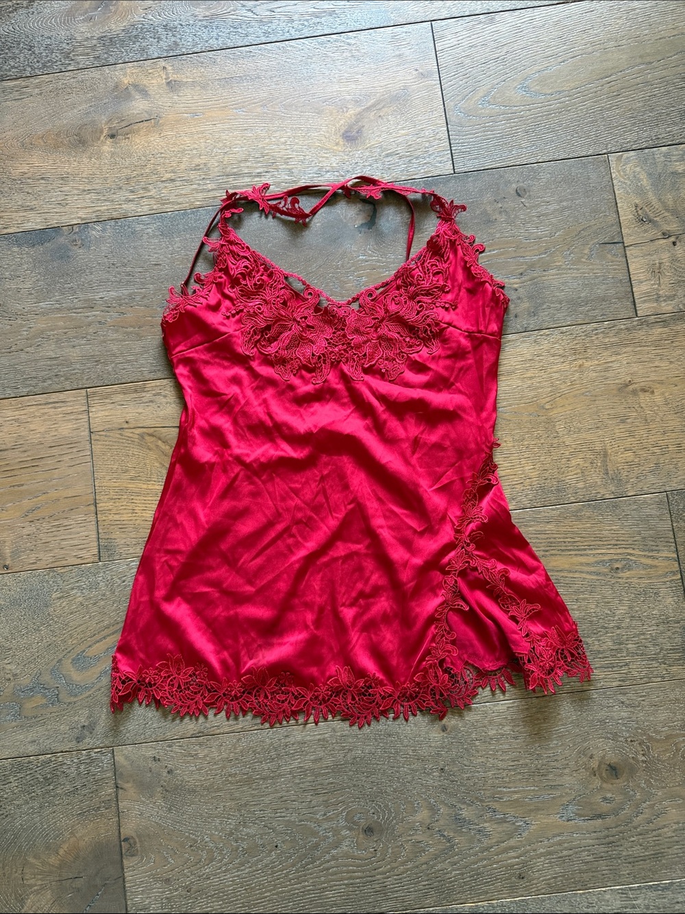 Fashion Nova Red Satin Lace Chemise